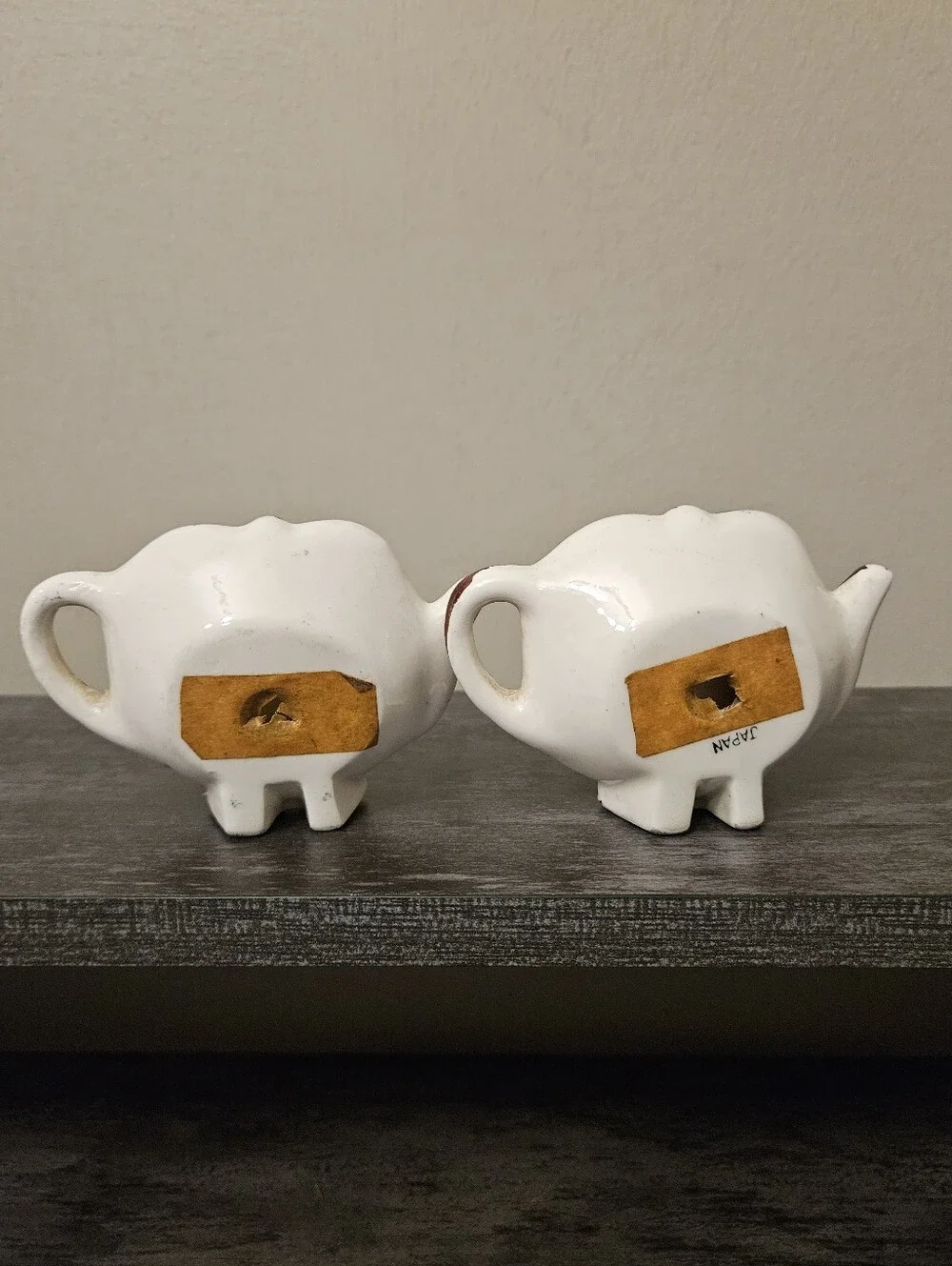 Vintage Teapot Shaped Ceramic Tea Bag Holders / Spoon Rests - Set Of 2